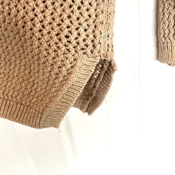 Vintage Fisherman's Sweater Hand Knit Beige Rope Net V-Neck Cardigan Wood Button - Picture 5 of 13